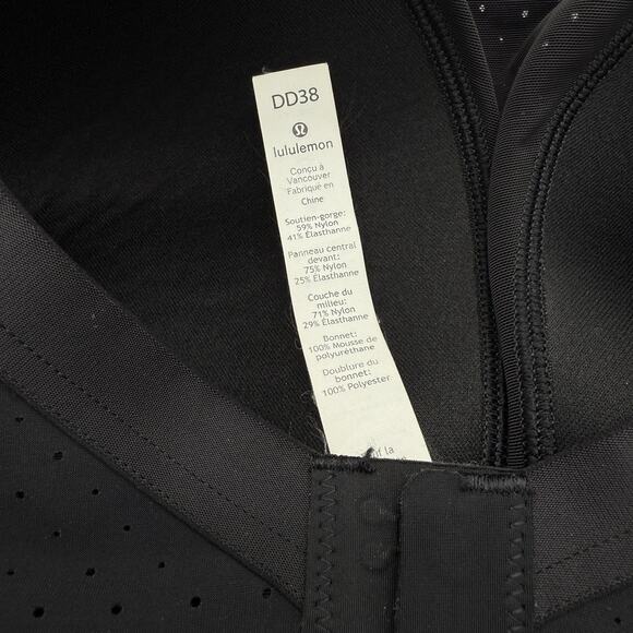 lululemon‎ Athletica Womens Bra 38DD Black RN# 106259 Mesh Center Excellent - Picture 6 of 10